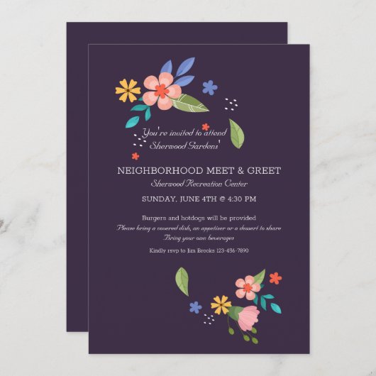 フローラの近所での出会いと挨拶 招待状 (正面/裏面)