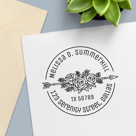 フローラの部族矢印バラ花ラウンドアドレスV2c セルフインキングスタンプ