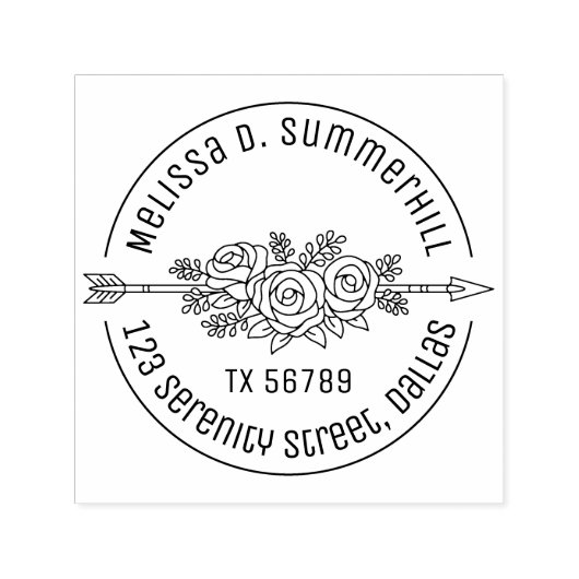 フローラの部族矢印バラ花ラウンドアドレスV2c セルフインキングスタンプ (デザイン)