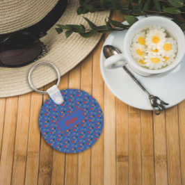 フローラの青いパターンのワイルドフラワー名Keychain キーホルダー