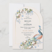 フローラの青い孔雀結婚鳥 招待状 (正面)