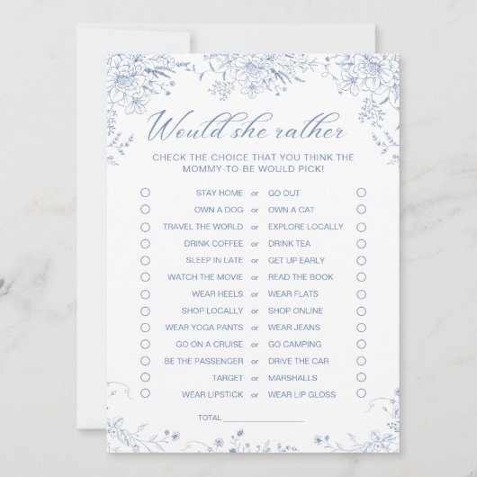 フローラの青い赤ちゃんシャワー彼女はむしろカード 招待状 (正面)