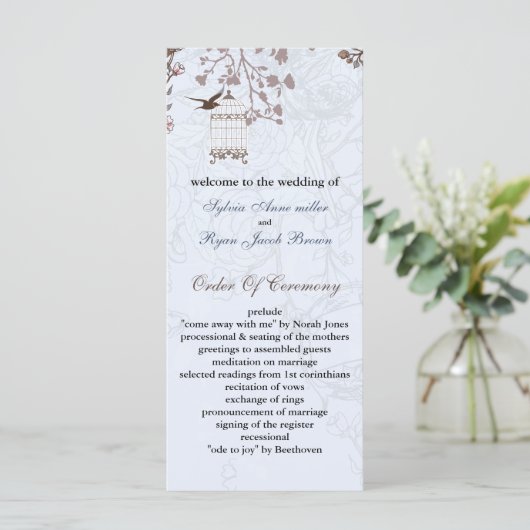 フローラの青い鳥のケージ、愛の鳥の結婚式プログラム プログラム (スタンド正面)