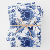 フローラの青と白のアジアの切り離し ラッピングペーパーシート (インサイチュ)