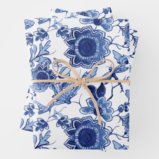 フローラの青と白のアジアの切り離し ラッピングペーパーシート (インサイチュ)