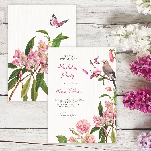 フローラの鳥の芸術の誕生日 招待状