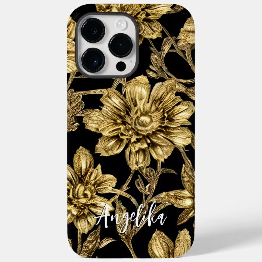フローラの黒と金ゴールドパーソナライズされた名 Case-Mate iPhoneケース (裏面)