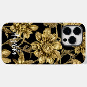 フローラの黒と金ゴールドパーソナライズされた名 Case-Mate iPhoneケース (裏面 (横))