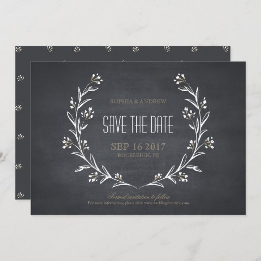 フローラの黒板の素朴な結婚式は日付を保存 セーブザデート (正面/裏面)