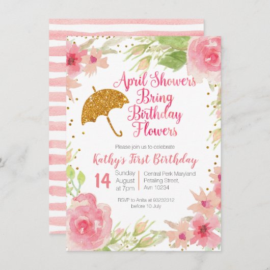 フローラの4月のシャワーが誕生日の花を 招待状 (正面/裏面)