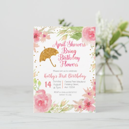 フローラの4月のシャワーが誕生日の花を 招待状 (スタンド正面)