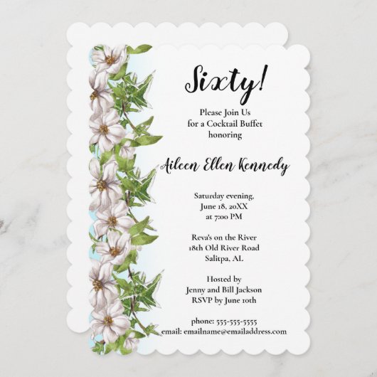 フローラの60歳エレガントの誕生日パーティーだ 招待状 (正面/裏面)