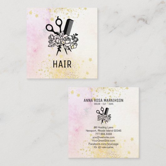 *~*フローラはさみグラデーション花Pastel AP6 スクエア名刺 (正面/裏面)