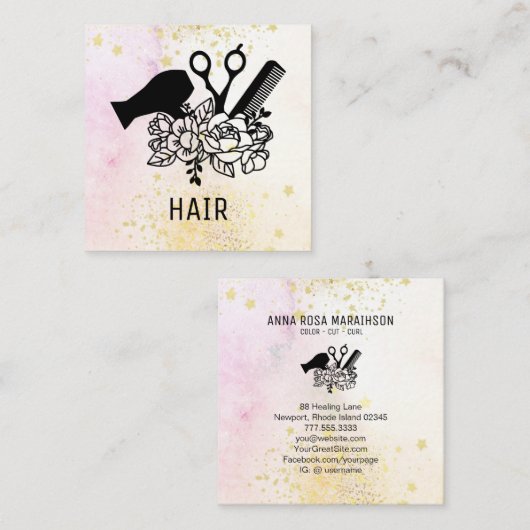 *～*フローラはさみ止めフラワーグリッター乾燥機AP6 スクエア名刺 (正面/裏面)