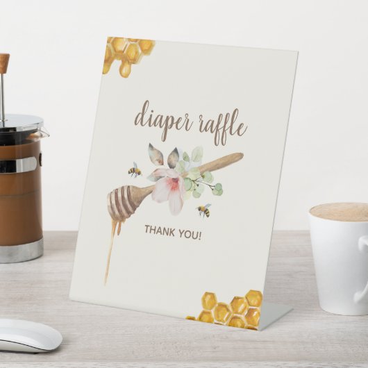 フローラはちみつ蜂ベビーシャワーオムツラッフル 台座サイン (インサイチュ)