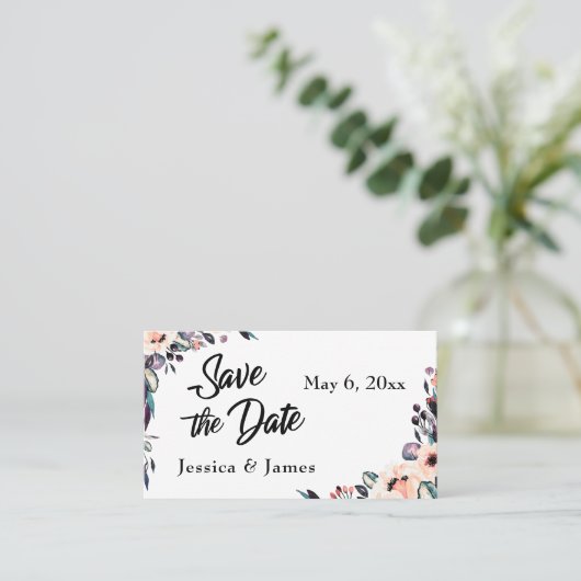 フローラはっきりしたのWatercolorとScript日付カードの保存 名刺 (スタンド正面)