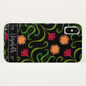 フローラはっきりしたダマスクスンフラワーボホブラックフォークアート Case-Mate iPhoneケース (裏面(横))