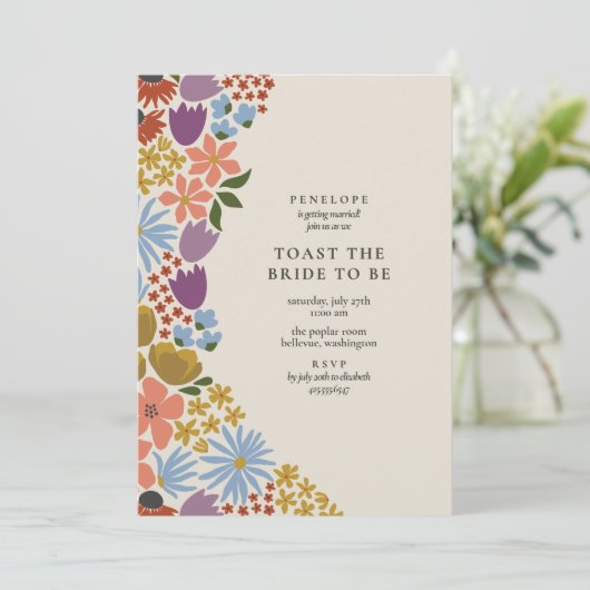 フローラはっきりしたトーストの花嫁カクテルアワーシャワー 招待状 (スタンド正面)