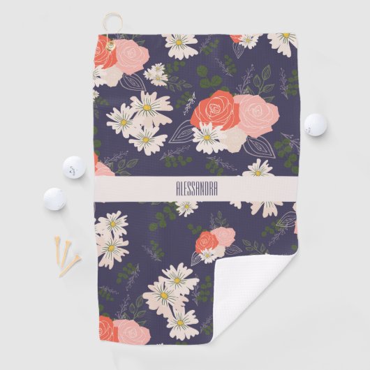 フローラはっきりしたドードル（桃色と濃紺色） ゴルフタオル (インサイチュ)