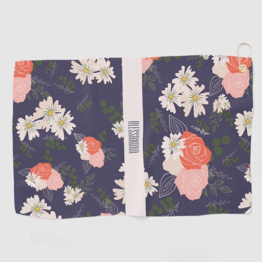 フローラはっきりしたドードル（桃色と濃紺色） ゴルフタオル (横)