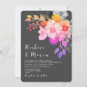 フローラはっきりしたピンク&ブラック結婚式招待状 招待状 (正面)