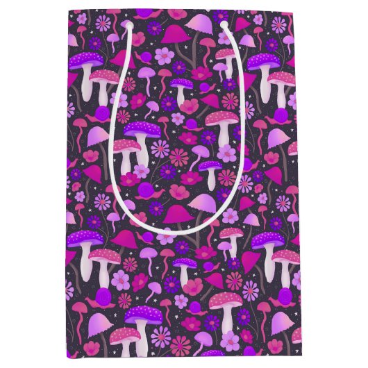 フローラはっきりしたマッシュルームピンク、紫、黒 ミディアムペーパーバッグ (正面)