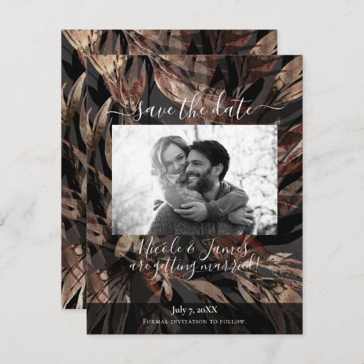 フローラはっきりした植物結婚式の日付を保存 招待状 (正面/裏面)