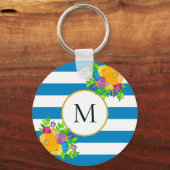 フローラはっきりした熱帯青白モノグラストライプのム キーホルダー (正面)