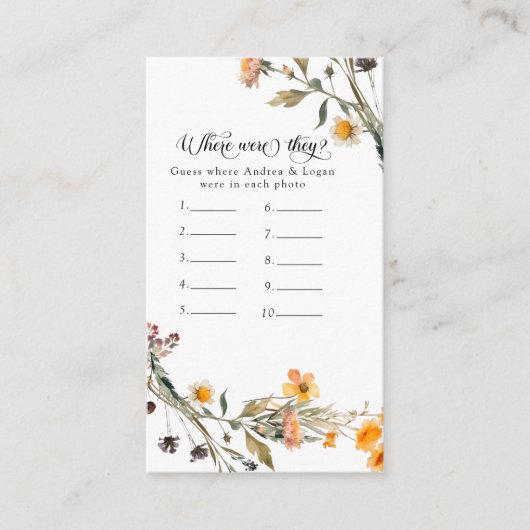 フローラはどこだ？ブライダルシャワーゲーム エンクロージャーカード (正面)