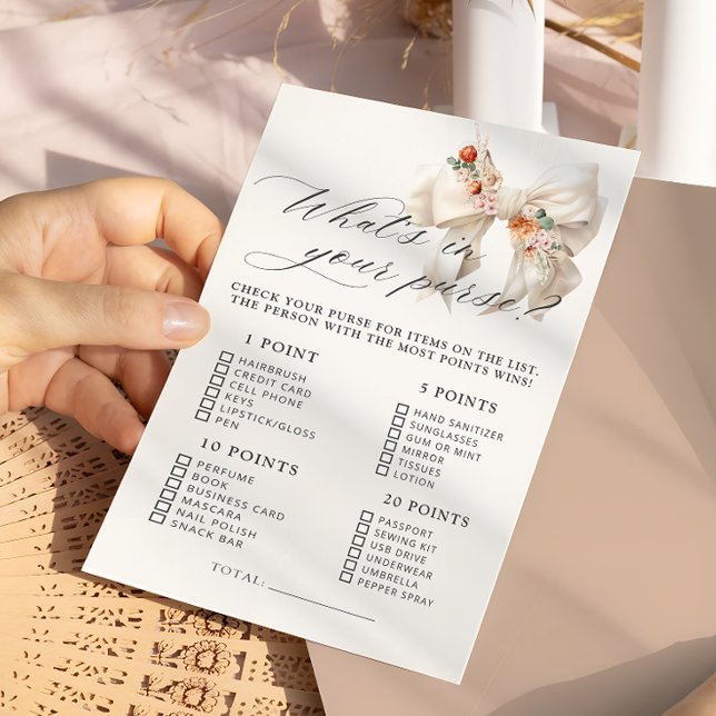 フローラはハンドバッグの中でwhatsを弓の赤ちゃんシャワーゲーム (クリエイターアップロード済み)