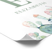 フローラはベビーモノグラムを吸う。サボテン子供部屋 ポスター (角)