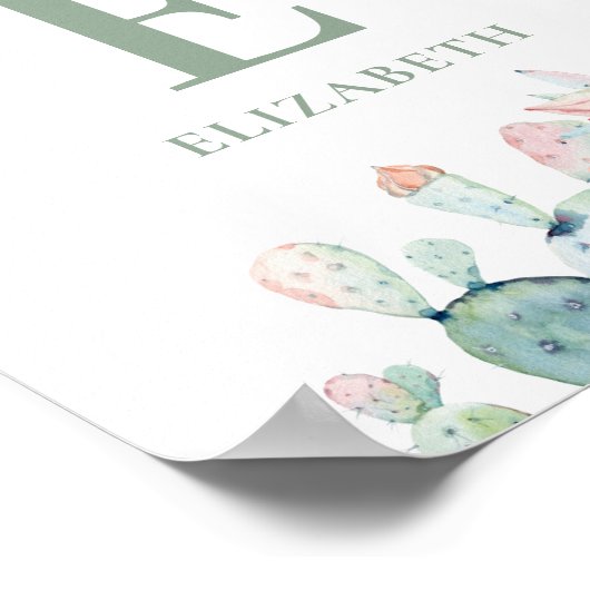 フローラはベビーモノグラムを吸う。サボテン子供部屋 ポスター (角)