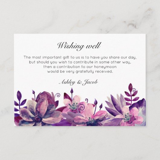 フローラは元気そうだった。結婚の挿入パープル エンクロージャーカード (正面)