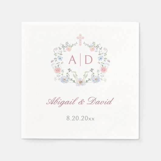 フローラは宗教の結婚モノグラムを作る スタンダードカクテルナプキン (正面)