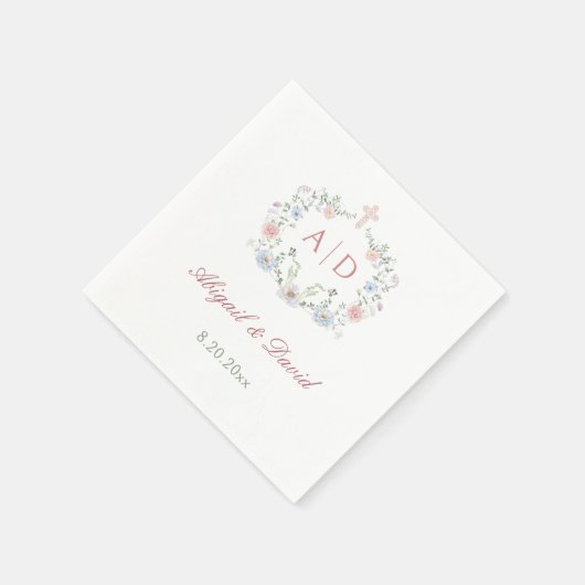 フローラは宗教の結婚モノグラムを作る スタンダードカクテルナプキン (角)