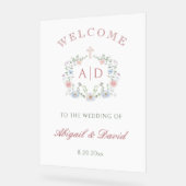 フローラは宗教の結婚モノグラムを歓迎 アクリルサイン (傾斜)