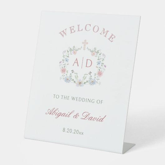 フローラは宗教の結婚モノグラムを歓迎 台座サイン (正面)