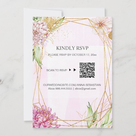 *~*フローラは幾何学的なRSVP AR15 QRを行結婚います 招待状 (裏面)