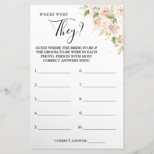 フローラは彼らのブライダルシャワーゲームカード チラシ (正面)