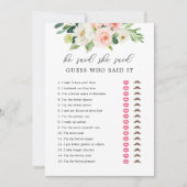 フローラは彼女がブライダルシャワーゲームカードを言った 招待状 (正面)