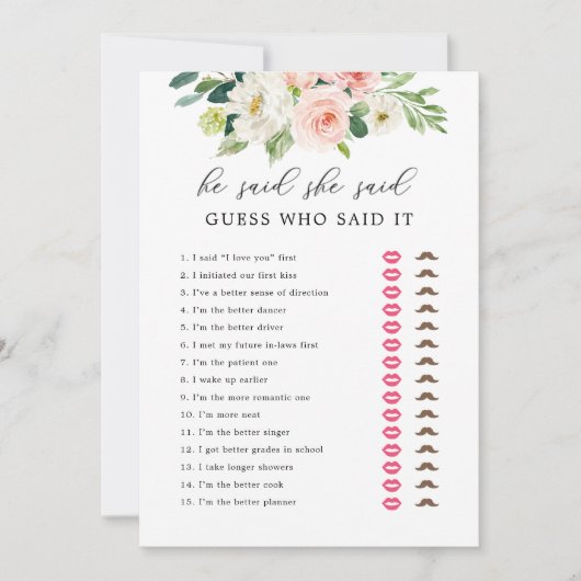 フローラは彼女がブライダルシャワーゲームカードを言った 招待状 (正面)