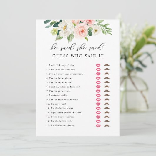 フローラは彼女がブライダルシャワーゲームカードを言った 招待状 (スタンド正面)