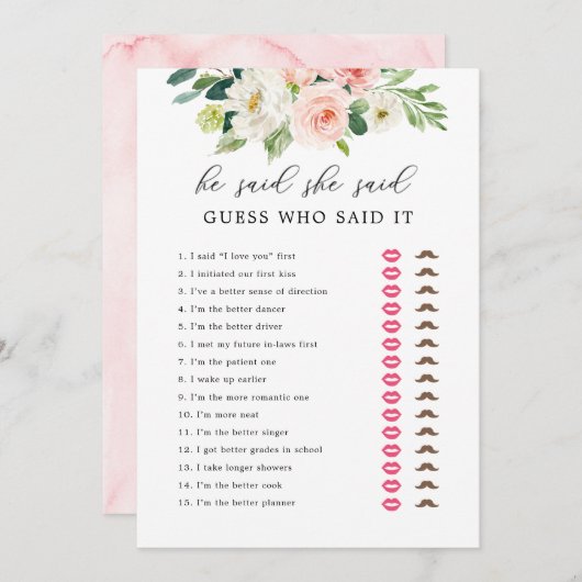 フローラは彼女がブライダルシャワーゲームカードを言った 招待状 (正面/裏面)