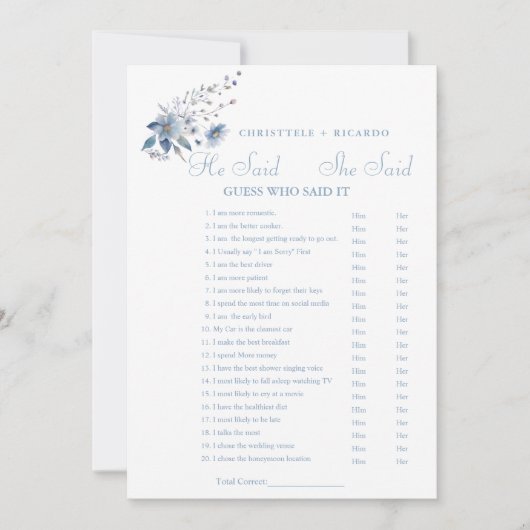 フローラは彼女がブライダルシャワーゲームカードを言った 案内状 (正面)