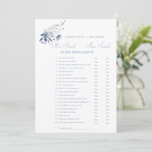 フローラは彼女がブライダルシャワーゲームカードを言った 案内状 (スタンド正面)