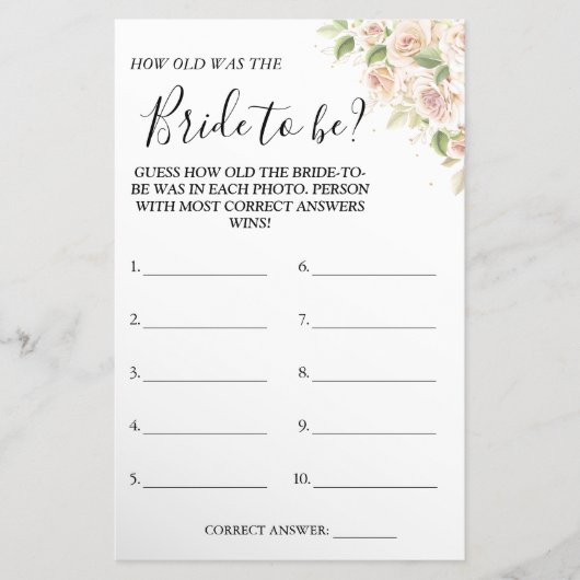 フローラは彼女のシャワーゲームカードの年齢を推測する チラシ (正面)