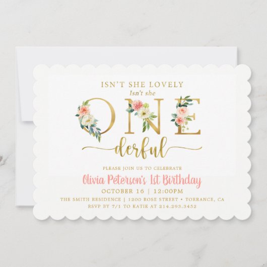 フローラは彼女のonederful女の子1st誕生日ではない 招待状 (正面)