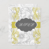 フローラは灰色と黄色に輝結婚く インビテーションポストカード (正面/裏面)