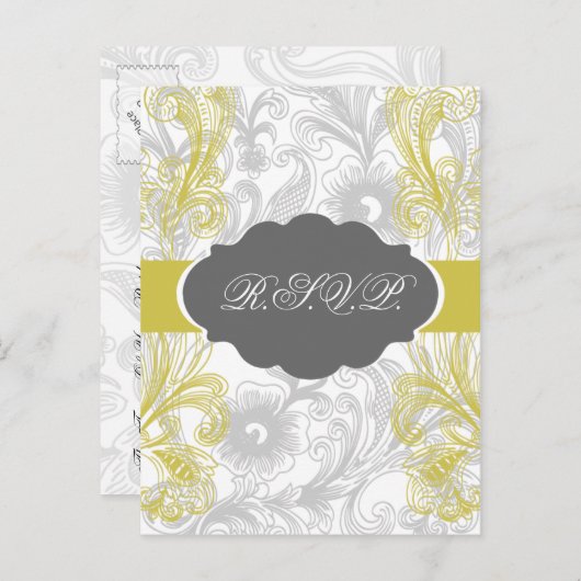 フローラは灰色と黄色に輝結婚く インビテーションポストカード (正面/裏面)