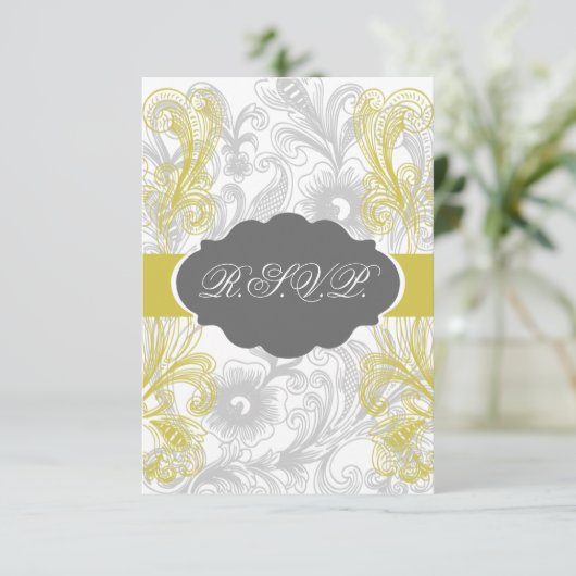 フローラは灰色と黄色に輝結婚く 出欠カード (スタンド正面)